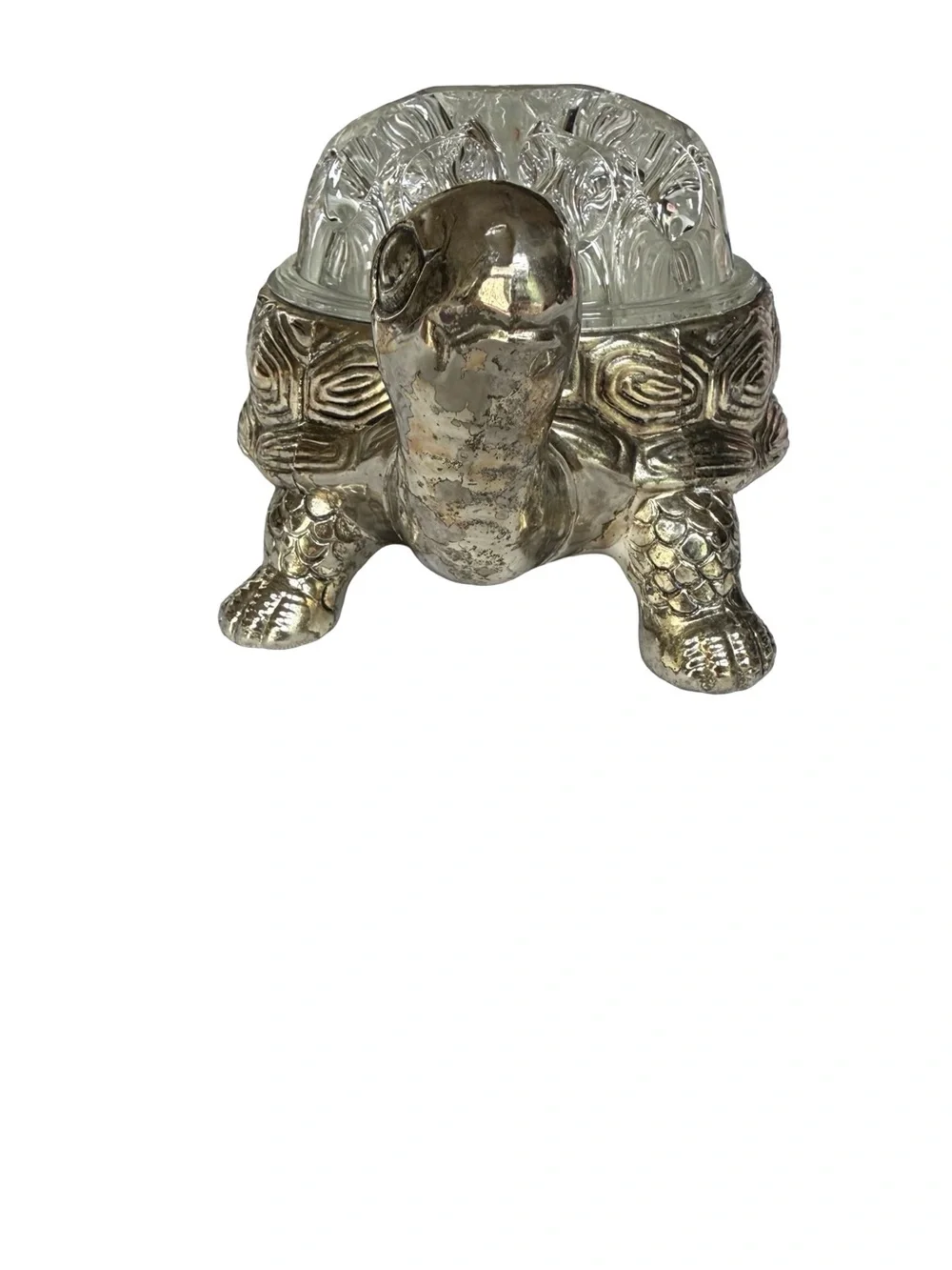 Vintage KI Silver Plate Turtle with Glass Flower Frog Insert